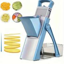 [5 In 1] Safe Mandoline Slicer For Kitchen | 5 In 1 | Vegetable Chopper, Mandolin Potato Slicer With Thickness Adjuster, French Fry Cutter, Veggie Dicer | Faster Kitchen Slicer For Meal Prep | Blue/Greener