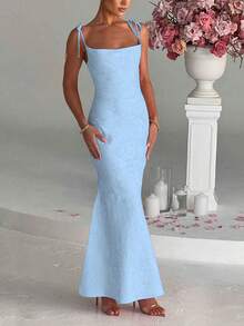 1件装 时尚性感女士无袖修身夏季连衣裙 派对优雅 - 藍色 - 查看 2