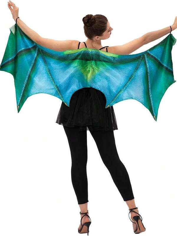 1 Stück für Partyaufführungen, Karneval, Erwachsenen-Rollenspiele, Halloween, Drachenhorn, Flügel, grün und lila, geeignet als Kostümzubehör für verschiedene Feste