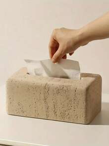 1pc Resin Modern Tissue Box Holder, 8.66" X 4.72" Rectangular Faux Stone Art Design Tissue Box, Suitable For Home & Bathroom Decor, Bedroom & Living Room Tabletop Storage, Office Home Decor - Multicolor - View 2