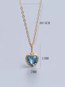Colar banhado a ouro 14K em prata esterlina S925, pingente elegante de coração com zircônia cúbica em tom água-marinha, design minimalista e elegante, ótimo presente para mãe ou amigas