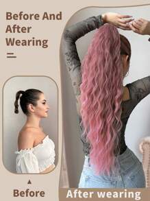 Claw Ponytail Extension Pink Color Hair Ombre 30 Inch Long Natural Water Wave Heat Resistant Fiber Synthetic Ponytail Hairpiece For Girl Women Daily Used