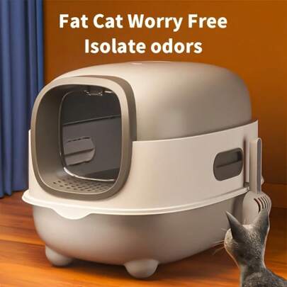 Large Sterilizing Enclosed Cat Litter Box - Spacious Oval Top Entry Design, Foldable Splash Guard And Odor Control, Durable And Easy To Clean, Suitable For Multi-Cat Households