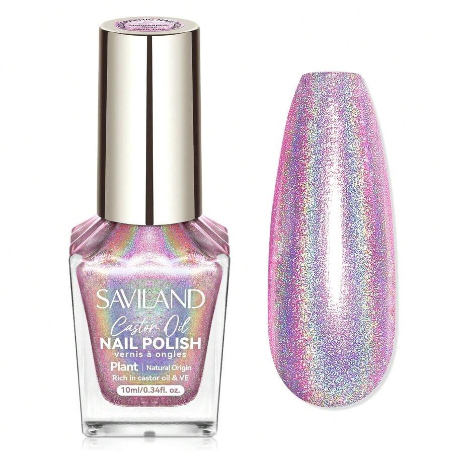 SAVILAND Holographic Nail Polish Pink: Metallic Chrome Nail Polish Air Dry Fast,10 Ml/0.34 Oz High Glossy Shimmer Glitter Nail Pigment Oil-Based Fingernail Polish