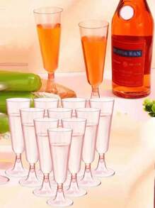 5pcs Pink Plastic Champagne Flutes, 5oz_150ml-160ml Clear Plastic Reusable Toasting Glasses, Tumblers, Cocktail Cups, Great For Weddings, Anniversaries, Garden, BBQ, Parties