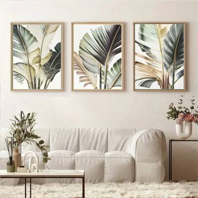 1 pieza/3 piezas Impresión artística de pared con árbol de palma, pósteres de hojas de palma, arte botánico de pared, arte pictórico minimalista moderno nórdico de plantas tropicales para decoración del hogar, sala de estar, dormitorio, con opción de marco