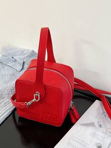 1 Pc New Style Girls' Solid Color Pu Material Cube, Shaped Mini Handbag With Zipper Closure, Interchangeable Shoulder Strap For Crossbody Or Hand Carry, Fashionable For Outings, Shopping, Parties, And Gift For Friends - A - View 10