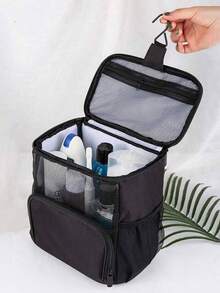 1 Stück hängender Kulturbeutel für Frauen, tragbarer Reisewaschtasche mit großer Kapazität und Haken, wasserdichter Kosmetik Organizer Koffer für Badezimmer, Dusche, Kreuzfahrt, Strand Tasche, Strandutensilien, Strandtuch Organizer, Strandaccessoires, Urlaubstasche, Sommerurlaubs-Grundausstattung - Schwarz - Übersicht 4