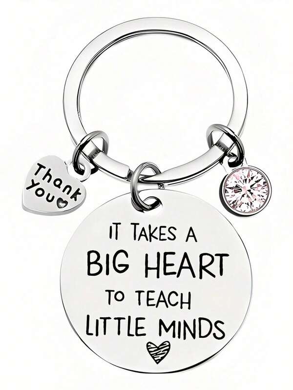 1pc "It Takes A Big Heart" Teacher's Day/Graduation Gift Stainless Steel Keychain With Pink Rhinestone, Thank You