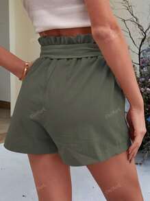Shorts informales de mujer con bolsillos, unicolor, ajustable a la cintura, para primavera/verano