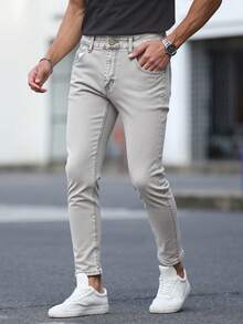 Pantalones jeans ajustados para hombres en denim gris, tela suave y elástica, ideales para estilos casuales y modernos - Gris - Ver 2