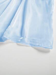 Áo kiểu nữ dáng rộng cổ cao màu trơn dài tay đèn lồng thanh lịch, mùa xuân và mùa thu - Màu xanh lam - Xem 4