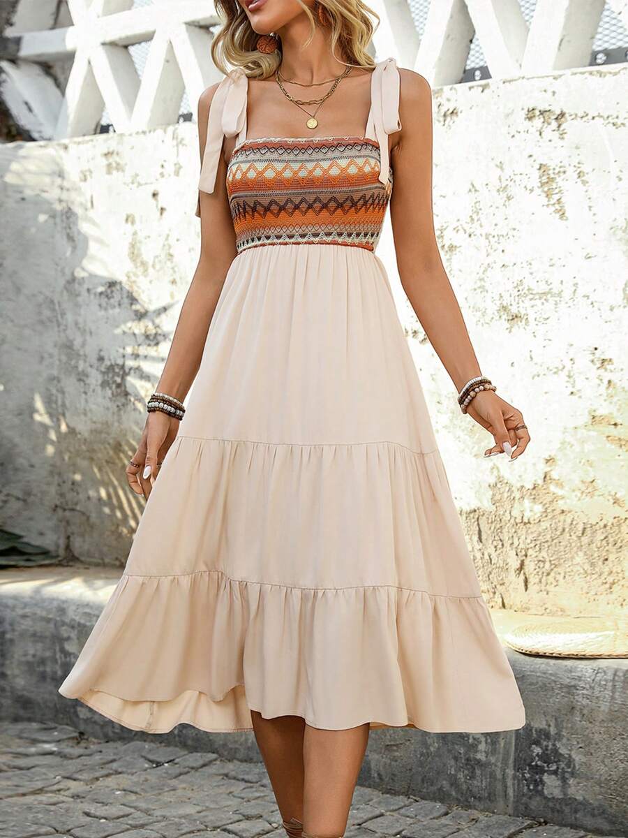 Womens Summer Maxi Dress Sleeveless Spaghetti Strap Tie Back Ruffle Tiered Flowy Dresses - White - View 1