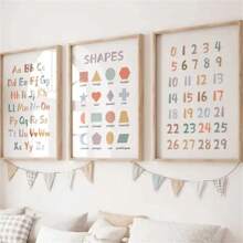 1 Stück/3 Stücke moderne bunte Buchstaben-Zahlen & Formen Wandkunst Dekor Poster, bunte Leinwanddrucke, Modeposter für Wohnzimmer, Schlafzimmer, Zuhause, Büro, Studentenbude, Wandhintergrundgestaltung, Bild optional mit Rahmen