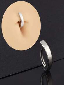 1pc Stainless Steel Plain Navel Ring, Unisex Simple & Fashionable Body Piercing Jewelry - Silver - View 4