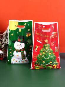 10/20/50 件圣诞手提袋，塑料圣诞老人雪人礼品袋糖果袋，非常适合圣诞快乐派对婚礼装饰购物礼物赠送用品，圣诞装饰家居装饰 2024 新年快乐 2025 礼物，圣诞节 - 多色 - 查看 3