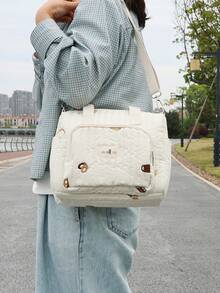 1 bolsa de mãe bordada com panda fofo, bolsa de fraldas para maternidade com grande capacidade para itens de recém-nascidos, bolsa de ombro portátil, adequada para uso diário