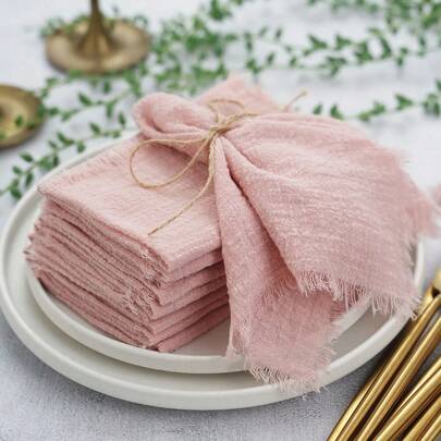 10/30pcs Solid Color Wedding Napkins 32*32cm/12.6*12.6inch Fringe Edge Soft Square Farmhouse Style Napkins For Birthday Party Decor, Daily Use, Washable & Reusable