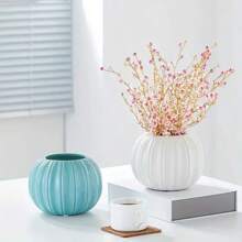 1pc Modern Ceramic Pumpkin Shaped Vase, Round Tabletop Centerpiece Decor For Living Room, Bedroom, Dining Room, Home Decoration Gift, Ideal For Family And Friends, Holiday Gift