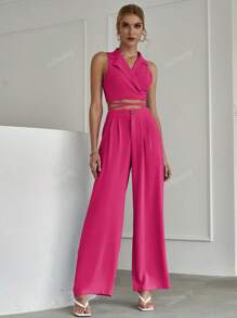 Sollinarry Women's Summer New Crisscross Tie Crop Top And Wide Leg Pants Set, Bohemian, Resort, Music Festival