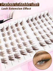 72 sợi mi giả dày và cong hình chữ C, màu nâu, dùng để tự nối mi, tự nhiên và dày dặn, mi giả kiểu mắt mèo, mi giả làm dài mi, 10-16mm, mi giả từng sợi, mi giả riêng lẻ. - màu nâu - Xem 2