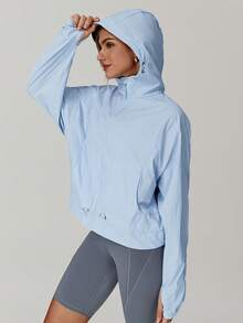 MASKERT Women's Lightweight Breathable Quick-Dry Sun Protection Jacket, Short Waist-Cinched Jacket - Baby Blue - View 6