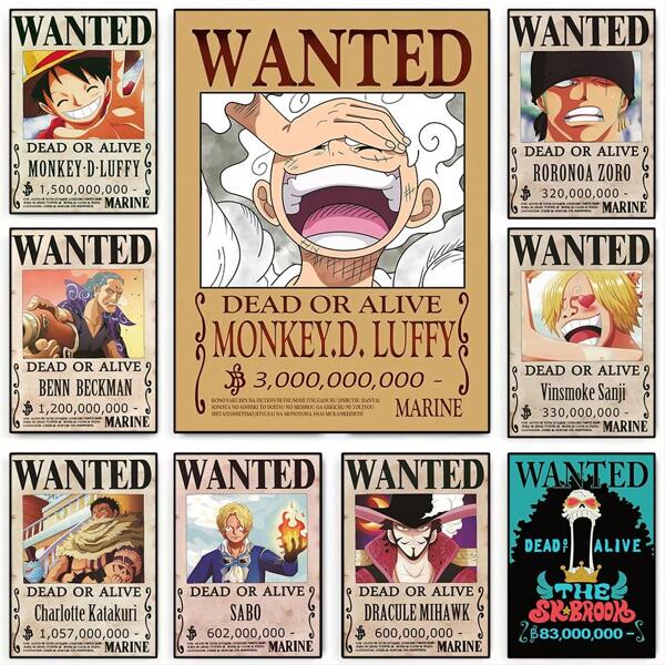 ONE PIECE 1pc Japan Anime One Piece Wanted Retro Cartoon Canvas Painting Art Posters Print Mural Pictures Home Wall Aesthetic Decorative Frameless