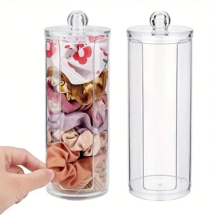 1pc Cylindrical Clear Elastic Hair Tie Holder, Plastic Hair Accessory Organizer - Clear - View 1