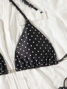 Sexy Backless Beaded Lace-Up Beach Dress, Suitable For Summer - Black and White - View 4