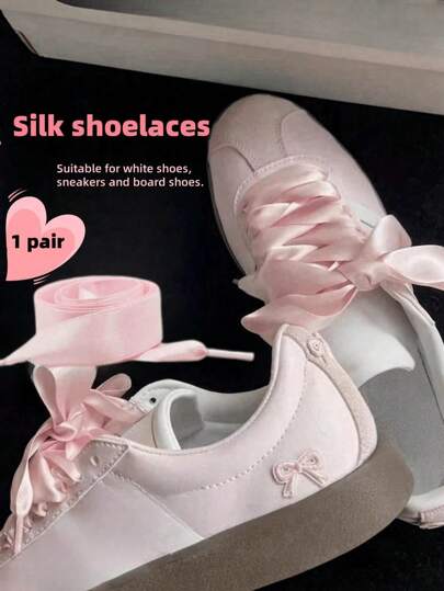 1 Pair Women Satin Shoelaces, 120cm, Pink, Korean Fashion, Niche Brand, Suitable For Sports Shoes, Casual Shoes, Flat Shoes, Canvas Shoes, Wedding Shoes And More