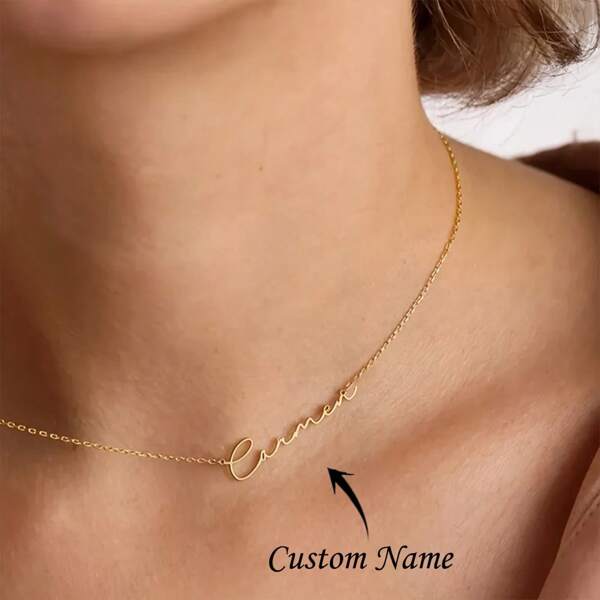 Personalized Custom Signature Fine Chain Necklace DIY Custom Letter Brand Jewelry Birthday Gift,Gold,Stylish,Colorful,Vintage,Simple,Unisex,Casual,Cuties,Custom,Personalized,Unique,Ideal Gifts For Him,Ideal Gifts For Her,Her,Boyfriend,Girlfriend,Dad,Mom,Family,Friends,For Anniversaries,For Birthdays,For Graduation,For Prom,For Party,Gold Jewelry