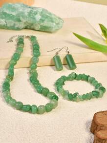 Conjunto de Joias de Pedra Natural Assimétrico Elegante, Colar de Contas Feito à Mão Vintage, Pulseira e Brincos, Joia de Pedra Preciosa Versátil, Presente para Mulheres, Adequado para o Dia das Mães e Feriados