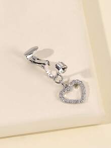 1pc Rhinestone Accent Heart Shaped Fake Belly Button Ring Jewelry For Women - Silver - View 3