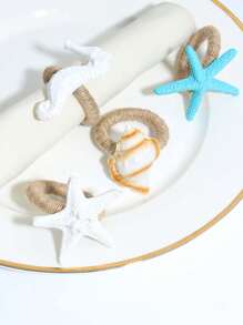 4pcs Resin Seashell, Starfish And Seahorse Assorted Ocean Series Napkin Rings, Tabletop Decoration