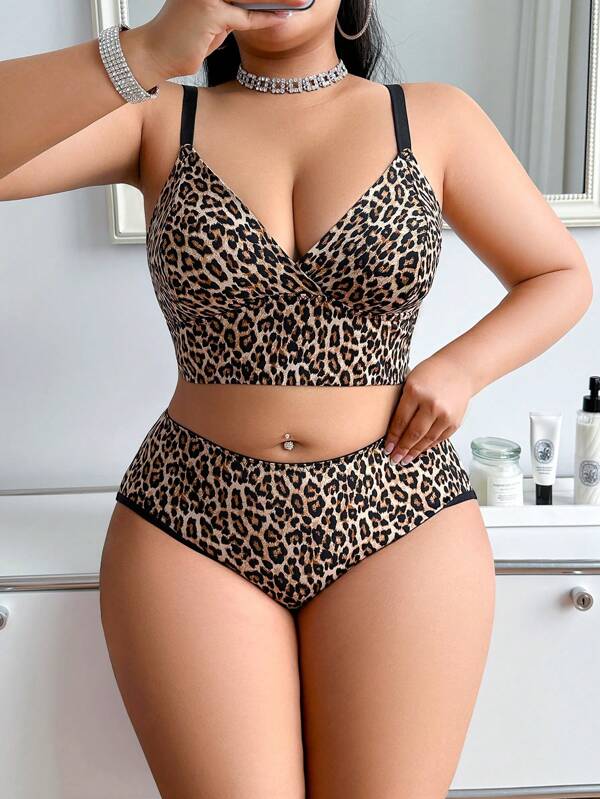 Plus Size Casual Printed Underwear Set