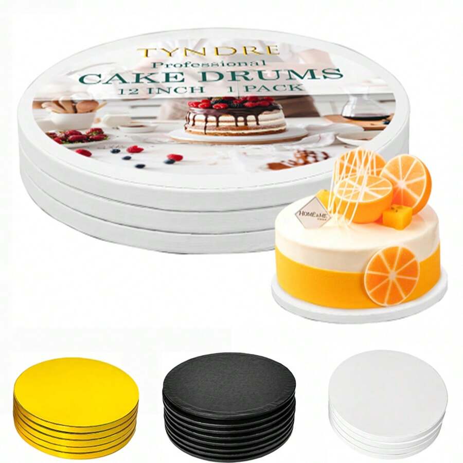 1/3 PCS 10/12/14inch White Gold Black Cake Boards Cake Drum 10 Inch Round, 1/2" Thick Cake Decorating Supplies Sturdy Corrugated Cardboard For Multi-Layer Cakes - Multicolor - View 1