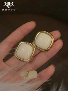 1 对简约几何优雅女士耳钉，日常时尚饰品 - 米色 - 查看 1