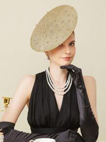 1 pieza Accesorios Y2k Fascinators Sombreros Mujer Tocado de Cabello Dorado 20s 50s Sombrero de Perlas Falsas Sombrero Pillbox del Kentucky Derby Diadema para Mujer Accesorios de Sombrero para Fiesta de Té Sombrero Mini Sombrero Pequeño, Artículos Escolares