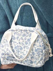 Large Capacity Reusable Insulated Lunch Bag Lunchbox Tote, Zipper Design Simple & Elegant, Mother's Day Gift, Essential For Picnic Food Storage & Keeping Warm Bag For School School Accessories School Stuff - Blue and White - View 7