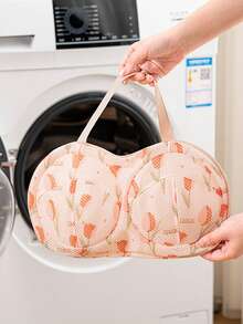 1pc Tulip Pattern Bra Laundry Bag, Thick Anti-Deformation Lingerie Wash Bag For Washing Machine, Delicate Underwear Protection Mesh Organizer, Travel Portable Garment Care Storage Net, Home Laundry Essential Accessory For Intimate Apparel - Multicolor - View 12