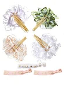 1set 10pcs Ribbon Wand Plus 11pcs Wedding Party Wristband With Triple Ribbon And Silver Bell Party Wand Party Gift Streamer Ribbon Wand Magic Fairy Wand, Wristband, Party Decoration, Party Wristband For Wedding Decoration Summer Birthday Gifts Beach Back To School School Supplies Room Decor
