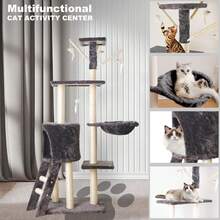 Cat Tree Cat Climbing Frame, 5-Storey Large Cat Tower With Perch Hammock Cat Scratching Post, Wooden Cat Frame, Indoor Play Furniture - Beige - View 8