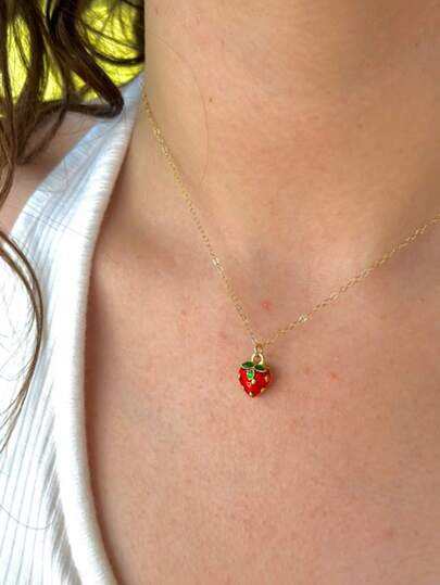 1pc Oil Dripping Mini Colored Strawberry Shape Pendant Necklace