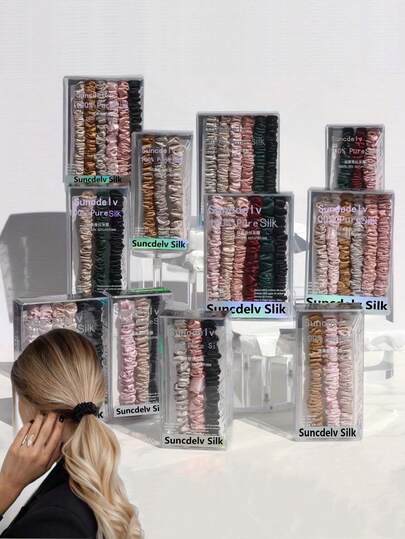 SUNCDELV SLIK 100%纯真丝纯色发圈，高品质发绳（22毫米），女士发饰马尾辫发圈