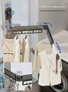 1 pièce Étendoir à vêtements pliable avec tige rétractable, fil à linge rétractable invisible monté au mur pour balcon, buanderie, salle de bain, patio, appartement, dortoir, étagère à vêtements super robuste et extensible