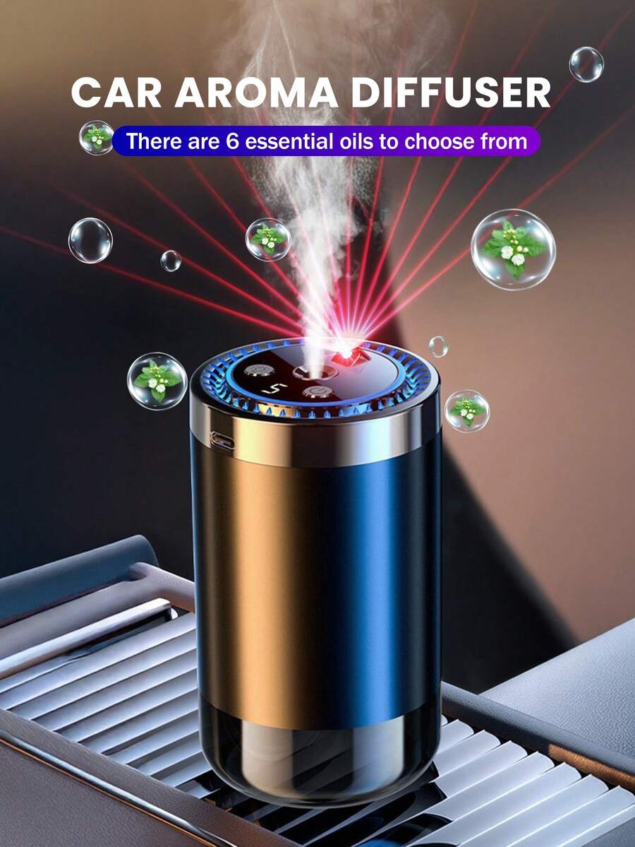 Difusor de auto inteligente -5 modos de trabajo, máquina de aromaterapia montada automáticamente en el auto con lámpara de proyección de luz de las estrellas, humidificador de aire de auto mini, difusor de aceites esenciales aromáticos, ajuste de concentración, inicio y parada automática, batería incorporada, anillo LED de color, recargable por USB, apto para autos, oficinas, baños, dormitorios, habitaciones de mascotas, 5 tipos de aceites esenciales