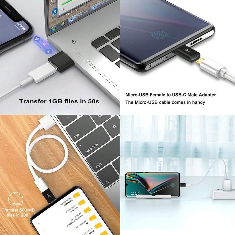 USB C 适配器 4 件装，USB C 至 USB 3.0 OTG 适配器，Micro USB 至 USB C 适配器，兼容 MacBook Pro、智能手机、笔记本电脑、PC、车载等 - Black-4pack - 查看 4
