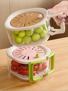1pc 2-In-1 Double-Layer Drainage Basket, Fruit Drainage Container With Foldable Handle, Fruit And Vegetable Cleaning Bowl, 2-In-1 Easy-To-Use, Drainage Basket, Fruit Storage Basket, Vegetable Drainage Basket, Vegetable Drying, Multifunctional Food Filter