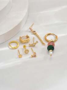 Set de 8 piezas de aretes de tuerca minimalistas de circonita de colores, juego de aretes elegantes adecuados para citas, fiestas y uso diario de mujeres
