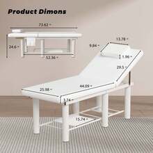 LUXMARS Stationary Massage Table Spa Table With 30°Adjustable Backrest, 600Lbs Capacity, Heavy Duty PU Leather, Full Body Bed For Beauty Hairdressing Tattoo Lash Bed, Massage Bed,Beauty Bed, Lash Table - 白色 - 查看 2